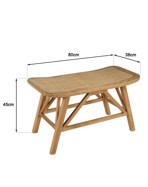 Banc 1 place en bois de mindi et rotin naturel