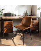 2 Chaises en cuir marron et pieds acier