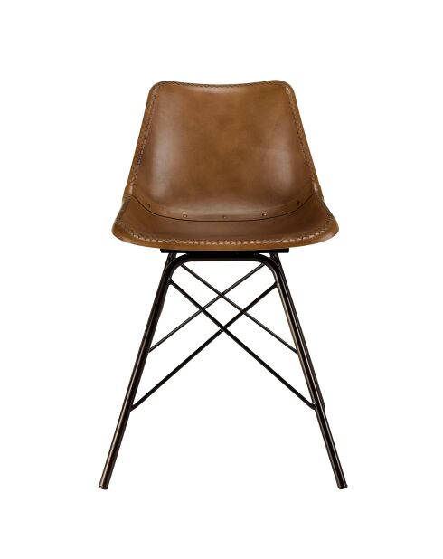 2 Chaises en cuir marron et pieds acier