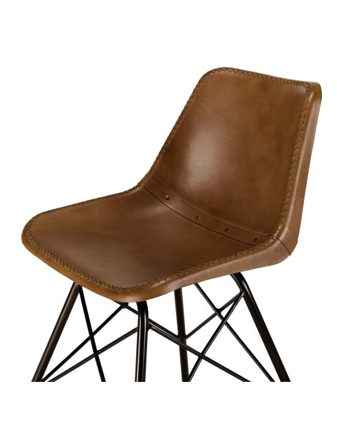 2 Chaises en cuir marron et pieds acier