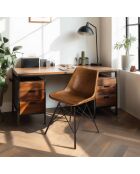 2 Chaises en cuir marron et pieds acier