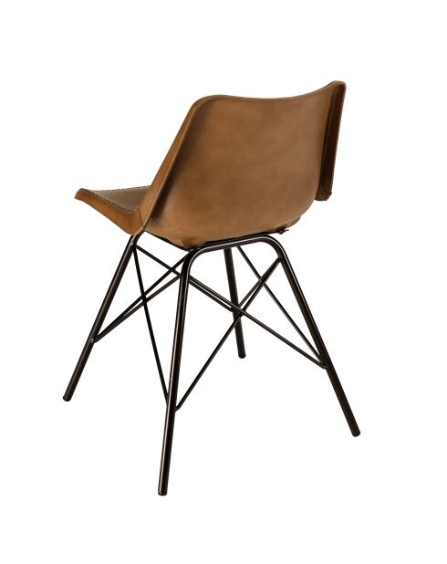 2 Chaises en cuir marron et pieds acier