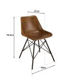 2 Chaises en cuir marron et pieds acier