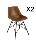 2 Chaises en cuir marron et pieds acier