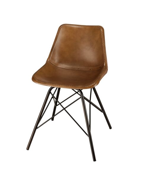 2 Chaises en cuir marron et pieds acier