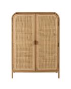 Armoire forme arrondie mindi et rotin naturel 2 portes 3 étagères