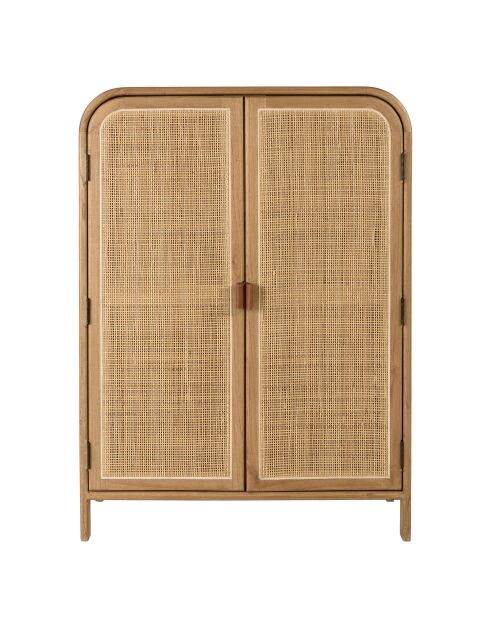 Armoire forme arrondie mindi et rotin naturel 2 portes 3 étagères