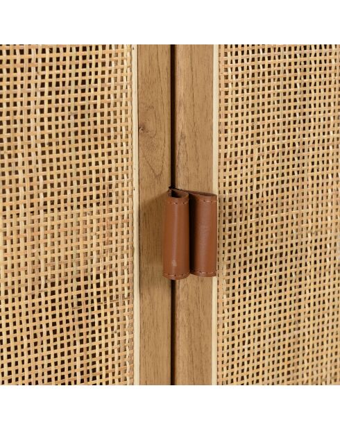 Armoire forme arrondie mindi et rotin naturel 2 portes 3 étagères