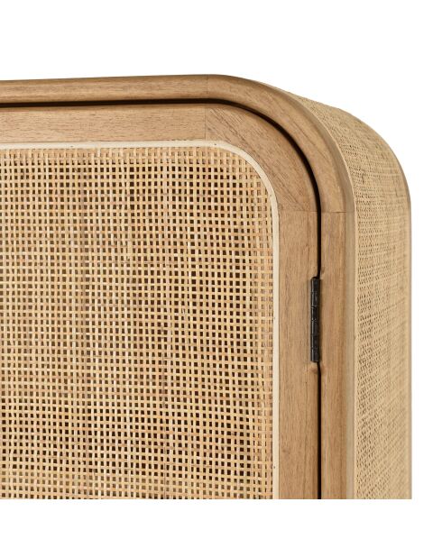 Armoire forme arrondie mindi et rotin naturel 2 portes 3 étagères