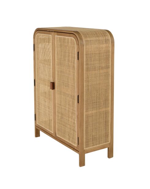 Armoire forme arrondie mindi et rotin naturel 2 portes 3 étagères