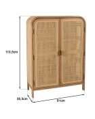 Armoire forme arrondie mindi et rotin naturel 2 portes 3 étagères