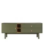 Meuble TV vert 1 porte/ 2 tiroirs et 2 niches en bois naturel