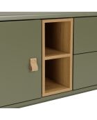 Meuble TV vert 1 porte/ 2 tiroirs et 2 niches en bois naturel