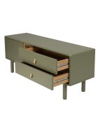 Meuble TV vert 1 porte/ 2 tiroirs et 2 niches en bois naturel