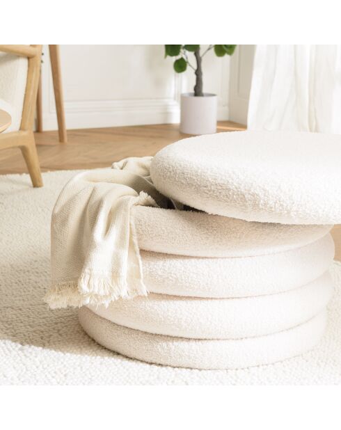 Pouf M en tissu bouclette écru avec rangement