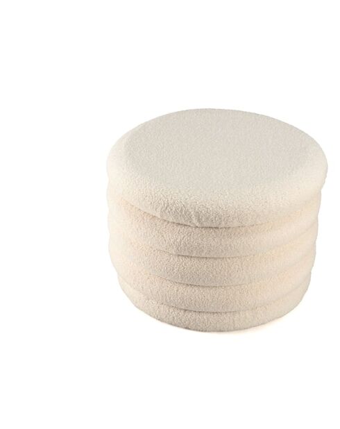 Pouf M en tissu bouclette écru avec rangement