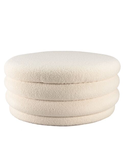 Pouf L en tissu bouclette écru avec rangement