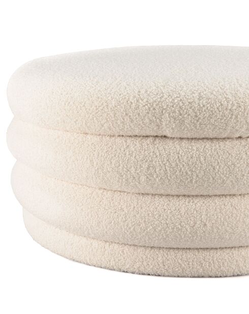 Pouf L en tissu bouclette écru avec rangement