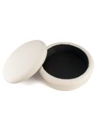 Pouf L en tissu bouclette écru avec rangement