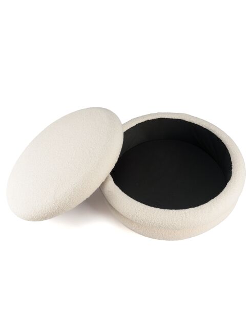 Pouf L en tissu bouclette écru avec rangement