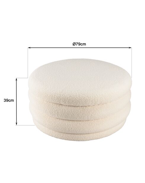 Pouf L en tissu bouclette écru avec rangement