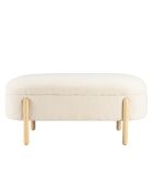 Panca in tessuto bouclé écru con contenitore e gambe in legno