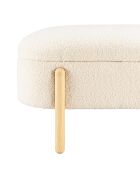 Panca in tessuto bouclé écru con contenitore e gambe in legno