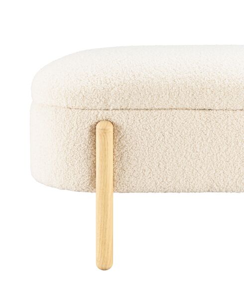 Banquette tissu bouclette écru avec rangement et pieds bois