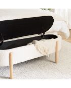 Panca in tessuto bouclé écru con contenitore e gambe in legno