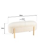 Panca in tessuto bouclé écru con contenitore e gambe in legno