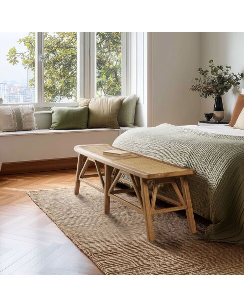 Banc 2 places en bois de mindi et rotin naturel