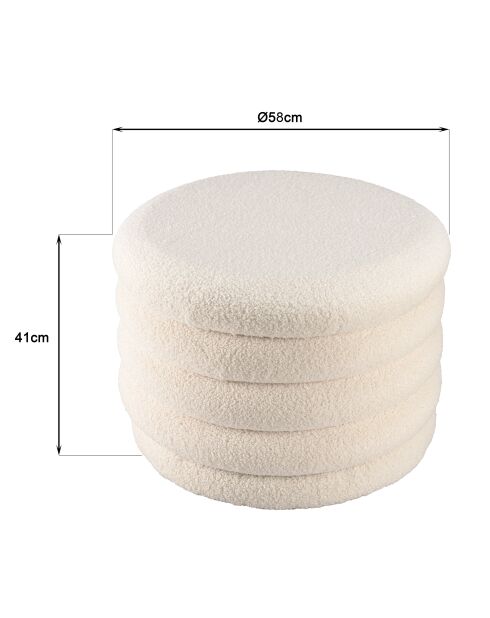 Pouf M en tissu bouclette écru avec rangement