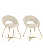 2 Chaises Malone en velours crème et pieds dorés - 60x50x79 cm