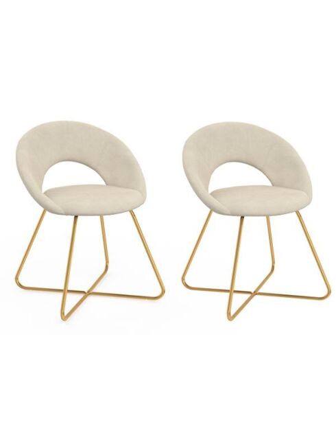 2 Chaises Malone en velours crème et pieds dorés - 60x50x79 cm
