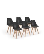6 Chaises Nordia assise noire et pieds bois - 46x51x79,5 cm