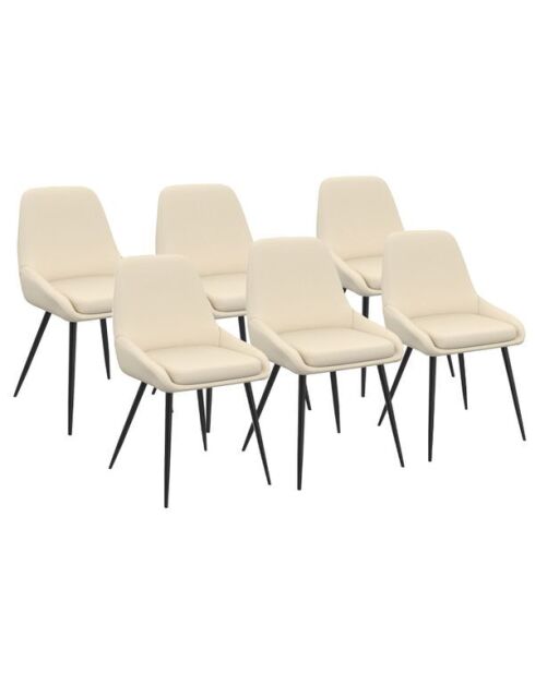 6 Chaises Ornella en tissu beige et pieds métal noirs - 47,5x54x79 cm