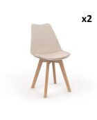 2 Chaises Nordia assise beige et pieds bois - 46x51x79,5 cm