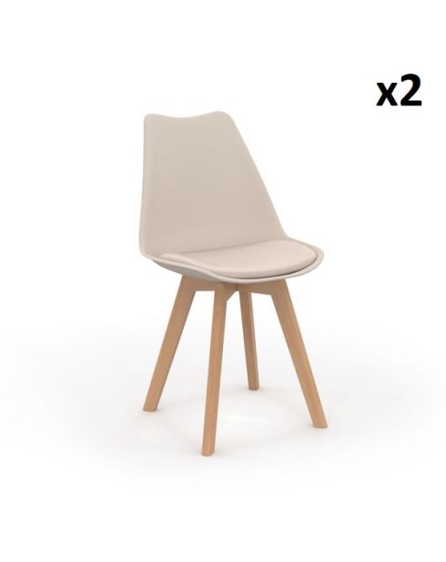 2 Chaises Nordia assise beige et pieds bois - 46x51x79,5 cm