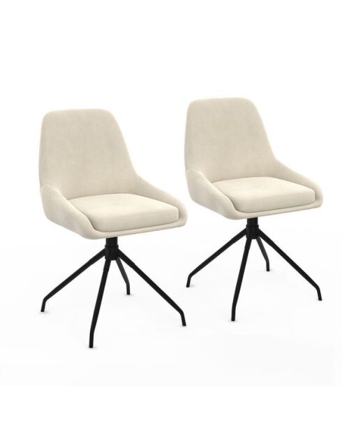 2 Chaises Olivia pivotantes en velours crème et pieds métal noirs - 47,5x54x79 cm