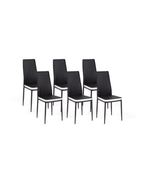 6 Chaises Jodie imitation cuir noir et blanc et pieds métal - 39x41.5x96 cm