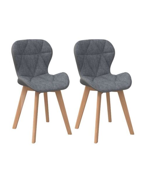 2 Chaises Gladys en tissu gris et pieds bois - 46x50x79 cm
