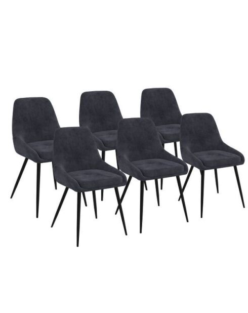 6 Chaises Olivia en velours gris foncé et pieds métal noirs - 47,5x54x79 cm