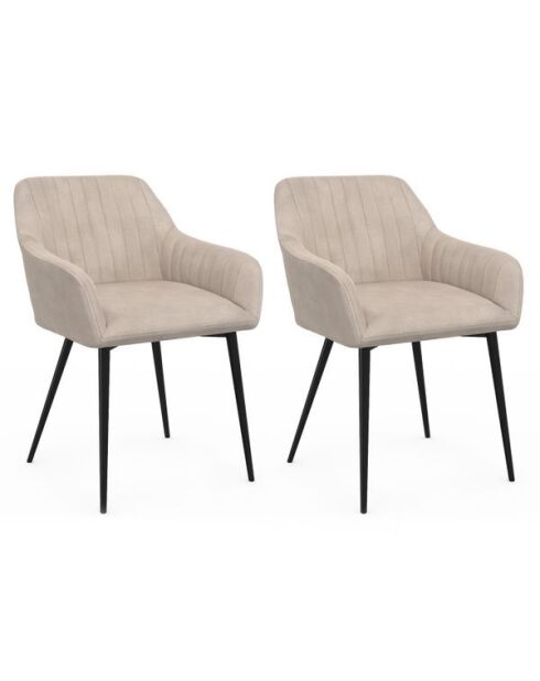 2 Chaises Ariana en velours taupe et pieds métal - 51x56x76 cm