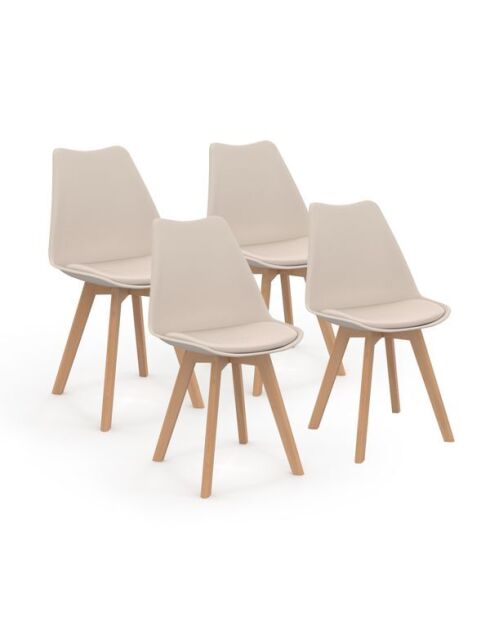 4 Chaises Nordia assise beige et pieds bois  - 46x51x79,5 cm