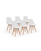 6 Chaises Nordia assise blanche et pieds bois - 46x51x79,5 cm