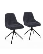 2 Chaises Olivia pivotantes en velours gris foncé et pieds métal noirs - 47,5x54x79 cm