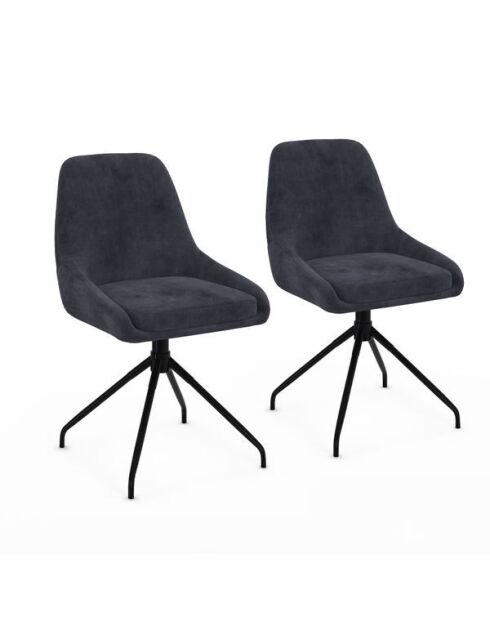2 Chaises Olivia pivotantes en velours gris foncé et pieds métal noirs - 47,5x54x79 cm