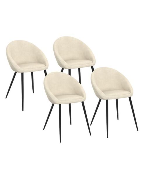 4 Chaises Dory en velours crème et pieds métal noirs - 54x52x77 cm