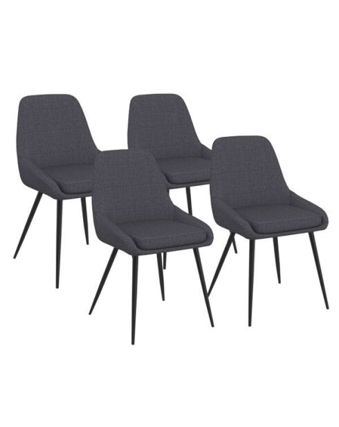 4 Chaises Ornella assise tissu gris foncé et pieds métal noirs - 47,5x54x79 cm