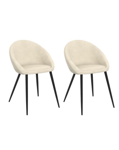 2 Chaises Dory en velours crème et pieds métal noirs - 54x52x77 cm